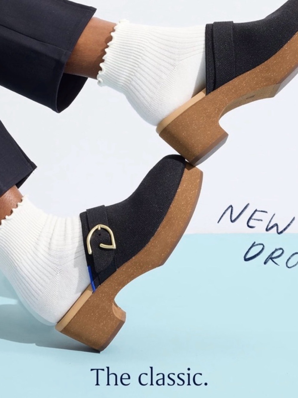 Rothy's Black Clogs with Gold Buckle